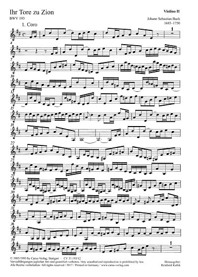 J.S. Bach: Ihr Tore zu Zion BWV 193, 2GesGchOrchB (Vl2)