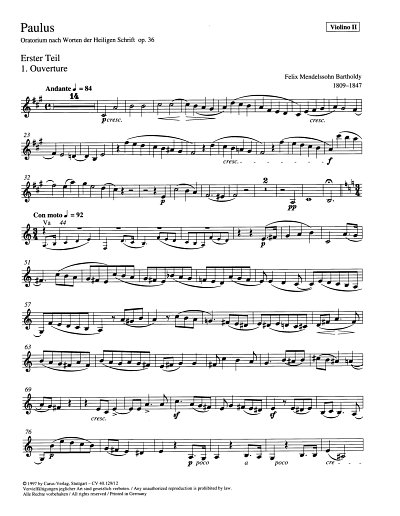 F. Mendelssohn Barth: Paulus op. 36, 4GesGchOrchO (Vl2)