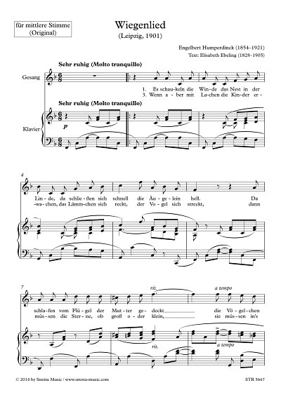 DL: E. Humperdinck: Wiegenlied, Singstimme (mittel), Klavier