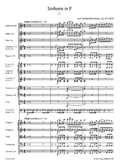 J. Rheinberger: Rheinberger (Gesamtausgabe, Bd. 24) F-Dur op. 87 (1875)