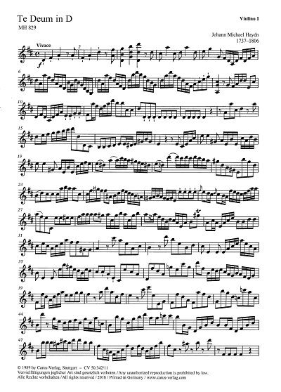 M. Haydn: Te Deum MH 827 / Einzelstimme Vl. 1
