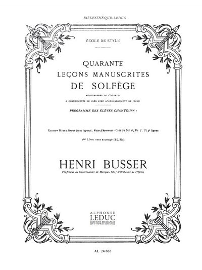 H. Büsser: Lecons Manuscrites de Solfege Vol2 B (Bu)