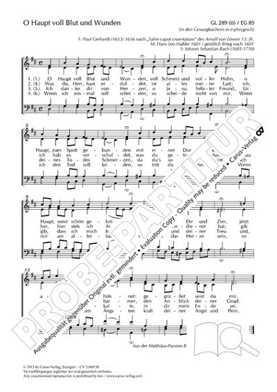 DL: J.S. Bach: O Haupt voll Blut und Wunden D-Dur , GCh4 (Pa