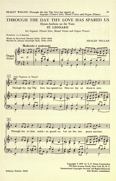 J.H. Willan atd.: Hymn-Anthem on the tune "St. Leonard": Through the day Thy love has spared us