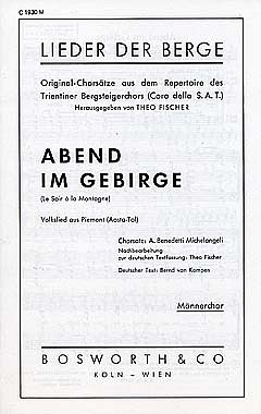 Benedetti Michelangeli A. + Fischer T.: Abend Im Gebirge (Le Soir A La Montagne)