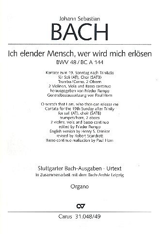J.S. Bach: Ich elender Mensch, wer wird m, 2GesGchOrch (Org)