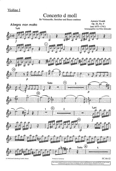 A. Vivaldi: Concerto d-Moll op. 26/9 RV 40, VcCembStro (Vl1)
