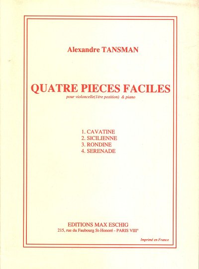 A. Tansman: Quatre (4) Pièces Faciles , VcKlav (Part.)
