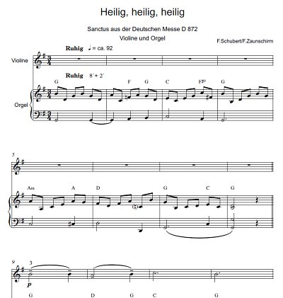 DL: F. Schubert: Heilig, heilig, heilig, VlOrg (Par2St)