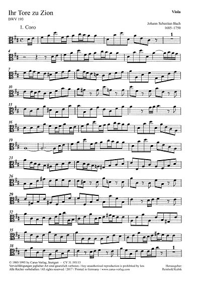 J.S. Bach: Ihr Tore zu Zion BWV 193, 2GesGchOrchB (Vla)