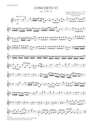 T. Albinoni: Sinfonia a cinque (Concerto VI) op., Stro (Vl1)