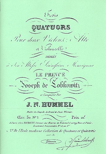 J.N. Hummel: Streichquartett Nr. 1 c-Moll., Streichquartett 