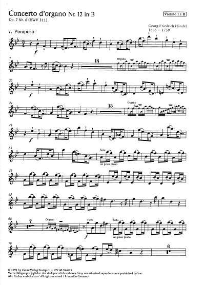 G.F. Haendel: Concerto dorgano Nr. 12 in B (Orgelkonzert Nr. 12) HWV 311 op 7, 6