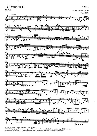M. Haydn: Te Deum MH 827 / Einzelstimme Vl. 2