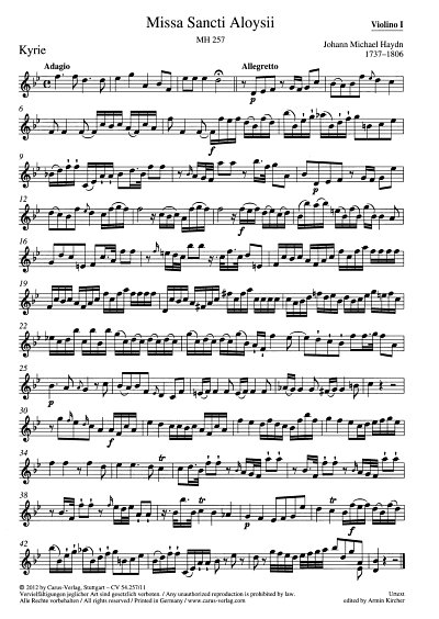 M. Haydn: Missa Sancti Aloysii MH 257, FCh2VlBCOrg (Vl1)
