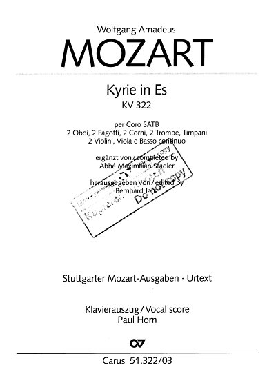 W.A. Mozart: Kyrie Es-Dur Kv 322 Stuttgarter Mozart Ausgaben