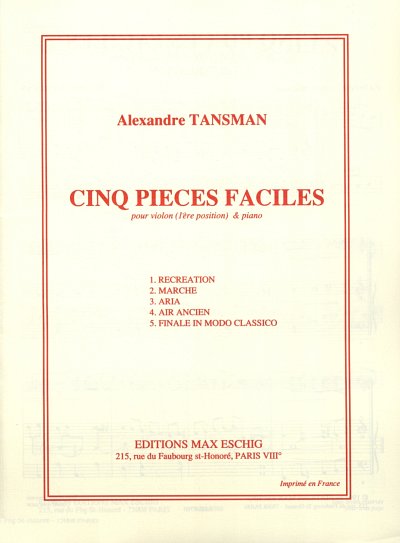 A. Tansman: 5 Pieces Faciles Vl-Piano