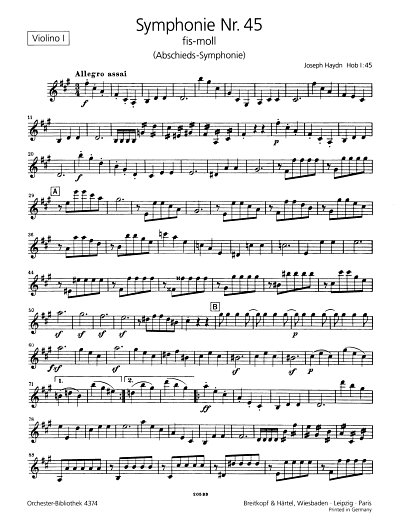 J. Haydn: Sinfonie fis-moll Hob I: 45, Sinfo (Vl1)