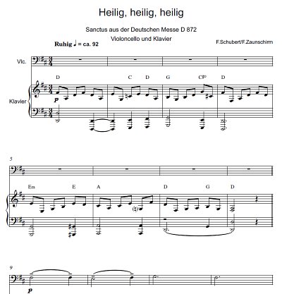 DL: F. Schubert: Heilig, heilig, heilig, VcKlav (Par2St)