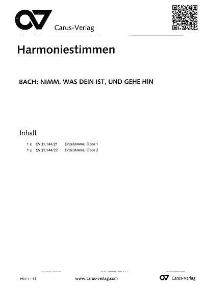 J.S. Bach: Nimm, was dein ist, und gehe, 3GsGchOrchBc (HARM)