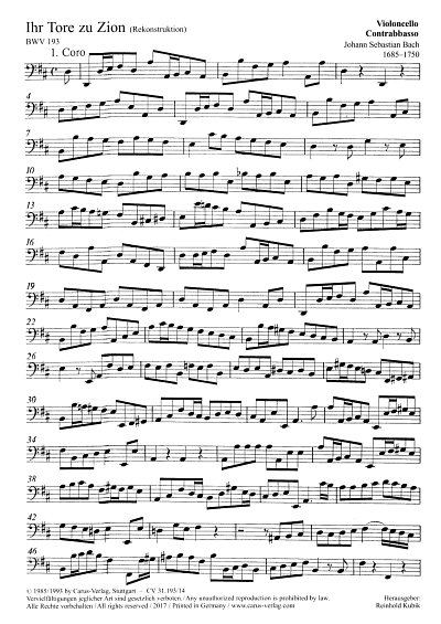 J.S. Bach: Ihr Tore zu Zion BWV 193, 2GesGchOrchB (Vc)
