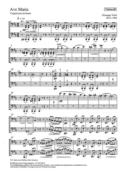 G. Verdi: Ave Maria Volgarizzata da Dante / Einzelstimme Vc.