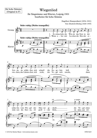 DL: E. Humperdinck: Wiegenlied, Singstimme (hoch), Klavier