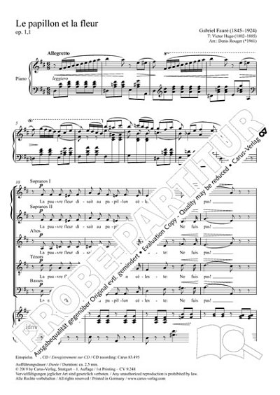 G. Fauré et al.: Le papillon et la fleur D-Dur op. 1,1