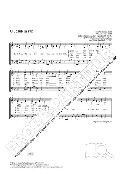 DL: O. Faulstich: O Jesulein süß B-Dur, Gch3 (Part.)