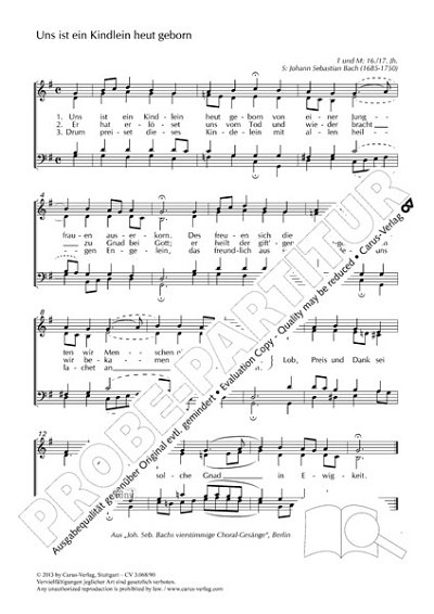 DL: J.S. Bach: Uns ist ein Kindlein heut geborn G-, GCh4 (Pa