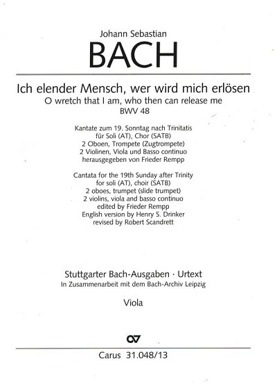 J.S. Bach: Ich elender Mensch, wer wird m, 2GesGchOrch (Vla)
