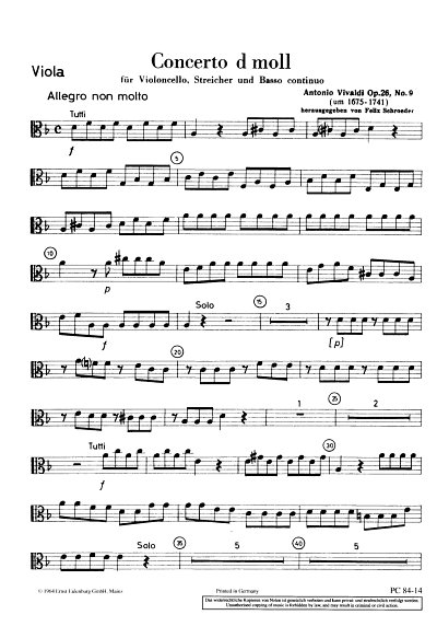 A. Vivaldi: Concerto d-Moll op. 26/9 RV 40, VcCembStro (Vla)