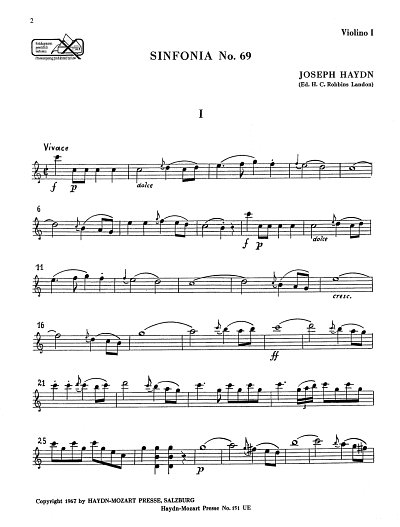 J. Haydn: Sinfonia Nr. 69 Hob. I:69, Sinfo (Vl1)