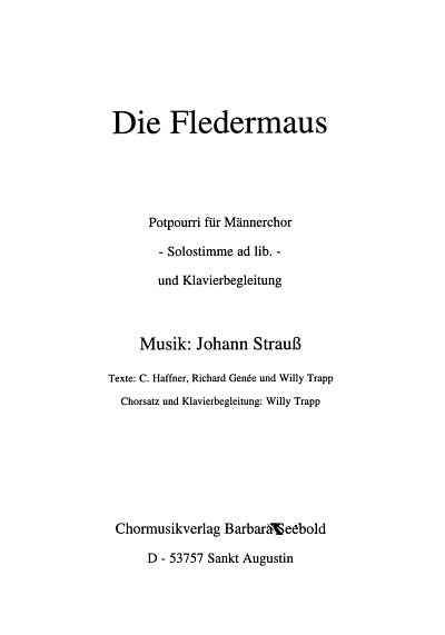 J. Strauss (Sohn): Die Fledermaus, Mch4Klv;Gs (Part.)