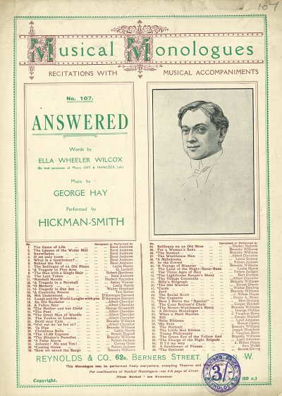 George Hay, Hickman-Smith, Ella Wheeler Wilcox: Answered