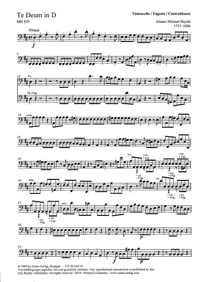 M. Haydn: Te Deum MH 827 / Einzelstimme Vc. (Kb.)