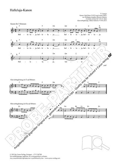 DL: W.A. Mozart: Halleluja-Kanon F-Dur KV 165,3 (Part.)