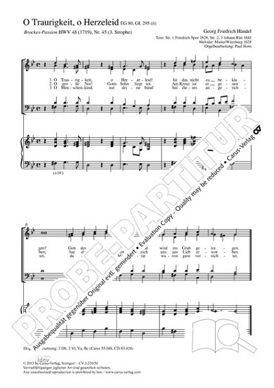 DL: G.F. Händel: O Traurigkeit, o Herzeleid B-Du, GchOrg (Pa