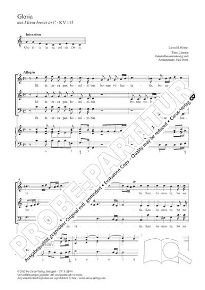 DL: L. Mozart: Gloria C-Dur KV 115 (Part.)