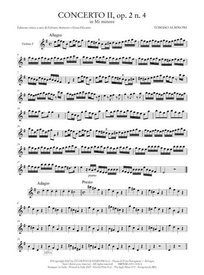 T. Albinoni: 6 Concerti 'a cinque' op. 2/4, VlStrBc (Stsatz)