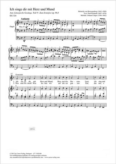 H. von Herzogenberg: Ich singe dir mit Herz und Mund F-Dur op. 99,5