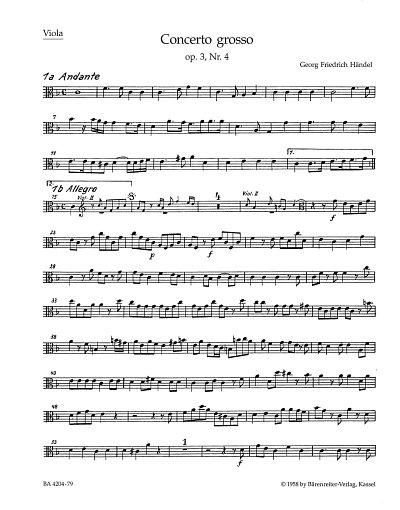 G.F. Händel: Concerto grosso F-Dur op. 3/4 HWV 315, Va