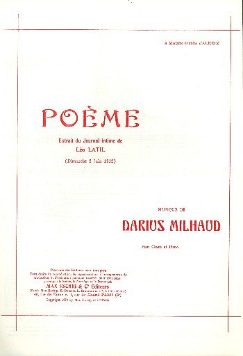 D. Milhaud: Poeme Op 73 Cht-Piano (Extrait Journal , GesKlav