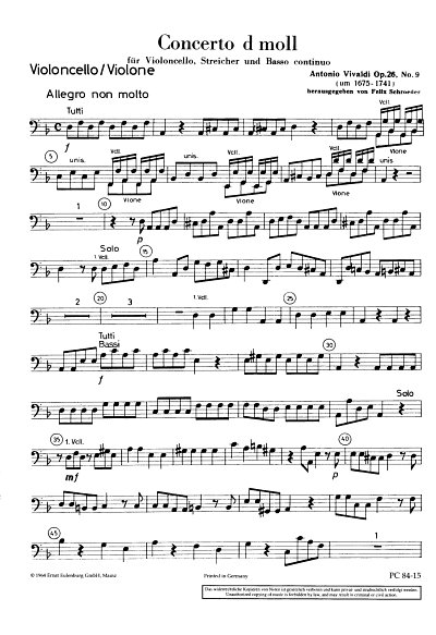 A. Vivaldi: Concerto d-Moll op. 26/9 RV 4, VcCembStro (VcKb)