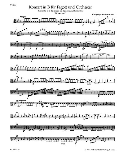 W.A. Mozart: Konzert B-Dur KV 191 (186e), FagOrch (Vla)