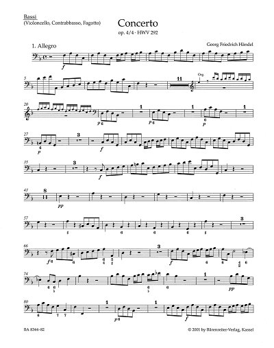 G.F. Händel: Konzert F-Dur op. 4/4 HWV 2, OrgmOrch (VcFagKb)