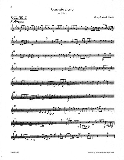 G.F. Händel: Concerto grosso B-Dur op. 3/1 HWV, KamoBc (Vl2)