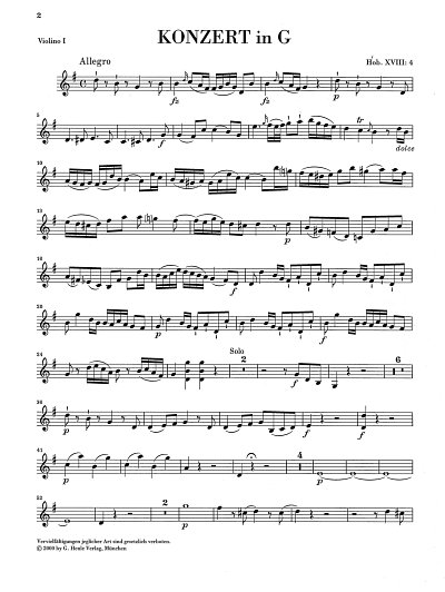 J. Haydn: Klavierkonzert G-Dur Hob. XVII, KlvStro/4Str (Vl1)