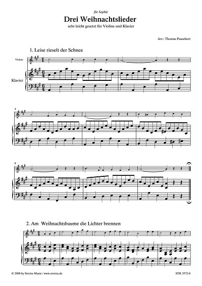 DL: Drei Weihnachtslieder sehr leicht gesetzt fuer Violine u