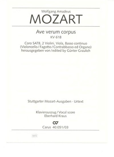 W.A. Mozart: Ave verum corpus KV 618; Motette / Klavierauszu